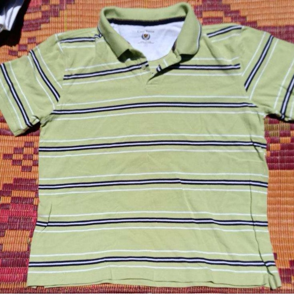 Green Striped Kids Polo Shirt